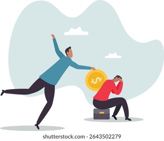 Bonus, benefit or incentive program to motivate exhausted employee, money or salary raising, support or reward for hard work.character for design.