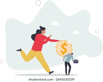 Bonus, benefit or incentive program to motivate exhausted employee, money or salary raising, support or reward for hard work concept. character life .