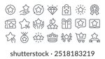 Bonus, benefit, offer and reward editable stroke outline icons set isolated on white background flat vector illustration. Pixel perfect. 64 x 64