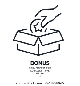 Bonus box editable stroke outline icon isolated on white background flat vector illustration. Pixel perfect. 64 x 64.