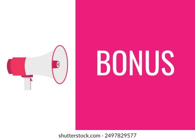 Botón de bonificación, Anuncio, etiqueta, Plantilla para el Sitio web. Texto de bonificación con icono de megáfono colorido