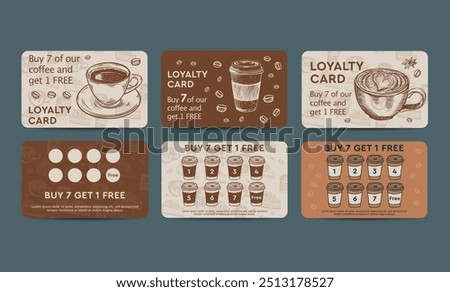 Bonus card coffee hand drawn style, vector.	