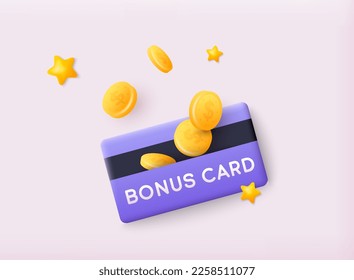 Bonus card, loyalty program, earn reward. 3D Web Vector Illustrations.