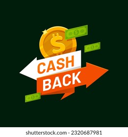 Bonus cashback income loyalty program sign. Vector returned coins to bank account, rebate money service, points cash back symbol