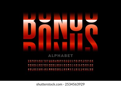 Bonus. Casino slot machine style red font design, alphabet letters and numbers vector illustration