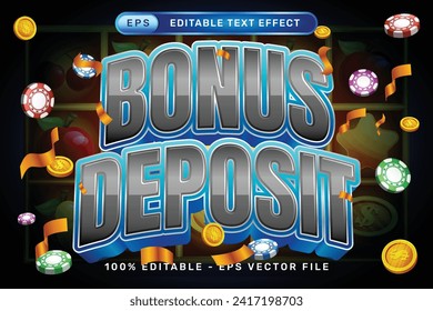 bonus deposit 3d text effect and editable text effect with slot machine illustration