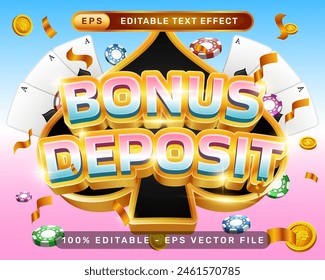 bonus deposit 3d text effect and editable text effect with black spade border illustration