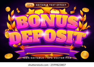 bonus deposit 3d text effect and editable text effect with light background