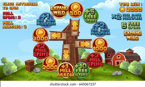 Bonus game for slots game in farm style. Vector illustration