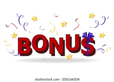 Bonus with gift bow on white background. May be used for Loyalty program, e-commerce discount service concept, bonus, cash back. Vector illustration EPS 10