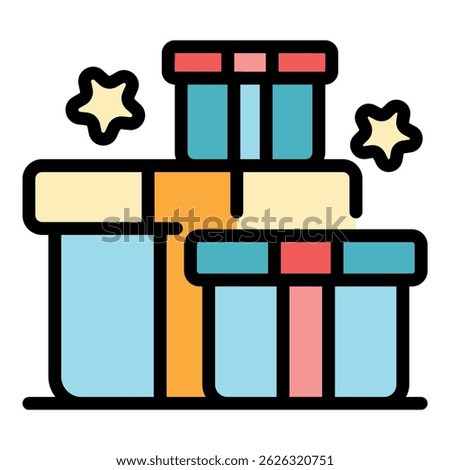 Bonus gift box icon. Outline bonus gift box vector icon color flat isolated