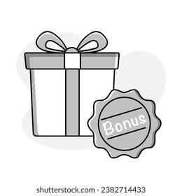 Icono de regalo de bonos. Un icono de regalo con una insignia de bonificación para representar un regalo o recompensa especial que se da además de otra cosa.