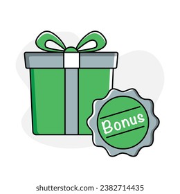 Icono de regalo de bonos. Un icono de regalo con una insignia de bonificación para representar un regalo o recompensa especial que se da además de otra cosa.