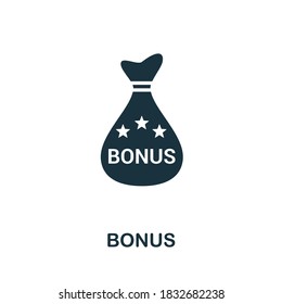 Icono de bonificación. Signo de elemento creativo de la colección de programas de fidelización. Icono de bono monocromo para plantillas, infografías y más.