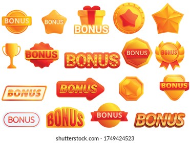 Bonus icons set. Cartoon set of bonus vector icons for web design