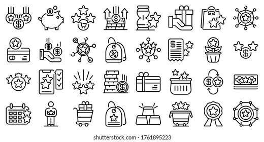 Bonus icons set. Outline set of bonus vector icons for web design isolated on white background