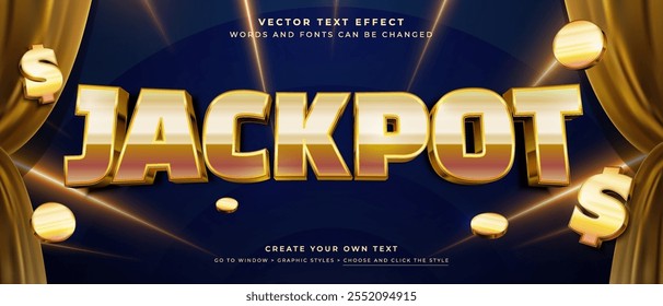 Efeito de texto jackpot bônus em plano de fundo abstrato, estilo gráfico vetor dourado