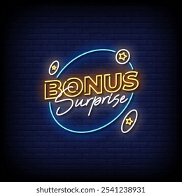 bonus neon sign vector with brick wall background