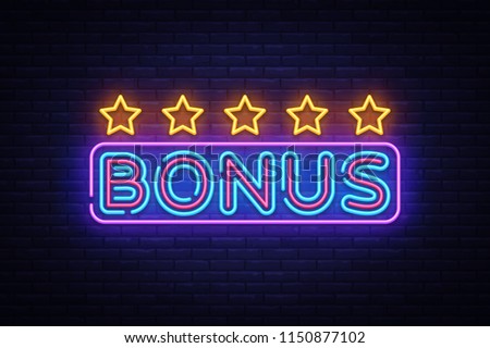 Bonus Neon Text Vector. Bonus neon sign, design template, modern trend design, night neon signboard, night bright advertising, light banner, light art. Vector illustration