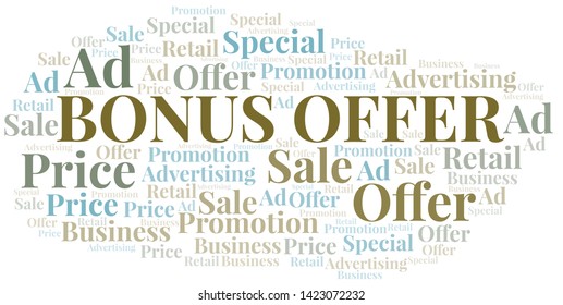 Bonus Offer word cloud. Wordcloud made with text only.