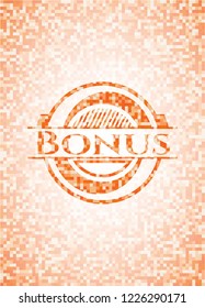 Bonus orange tile background illustration. Square geometric mosaic seamless pattern with emblem inside.