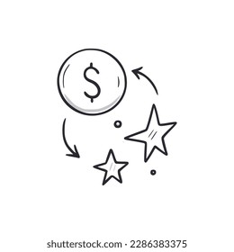 Bonus point earn doodle icon. Reward bonus point exchange hand drawn sketch style icon. Loyalty program, gift doodle drawn concept. Vector illustration.