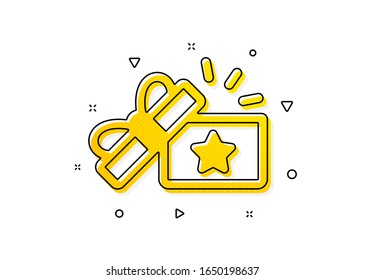  Puntos de bonificación. Icono de caja de regalo de fidelidad. Símbolo del programa de descuento. Patrón de círculos amarillos. Icono de regalo de fidelidad clásico. Elementos geométricos. Vector