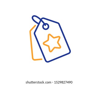 Puntos de bonificación. Icono de línea de etiquetas de estrella de fidelidad. Símbolo del programa de descuento. Concepto de esquema colorido. Icono de etiquetas de fidelidad de línea delgada azul y naranja. Vector