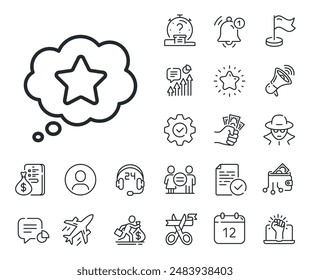 Bonus points. Salaryman, gender equality and alert bell outline icons. Loyalty star line icon. Discount program symbol. Loyalty star line sign. Spy or profile placeholder icon. Vector