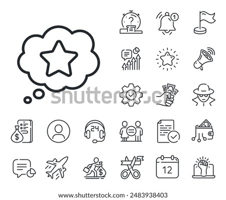 Bonus points. Salaryman, gender equality and alert bell outline icons. Loyalty star line icon. Discount program symbol. Loyalty star line sign. Spy or profile placeholder icon. Vector