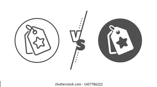 Bonus points. Versus concept. Loyalty star tags line icon. Discount program symbol. Line vs classic loyalty tags icon. Vector