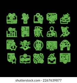 Bonus Present Of Sales neon light sign vector. Bonus Gift Box For Customer And Card, Contract And Flyer, Label Sale And Online Phone Application Illustrations