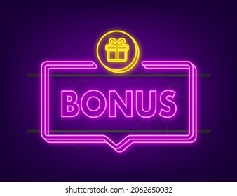 Bonus for promotion design. Neon icon. Discount banner promotion template. Web template for marketing promo design. Vector stock illustration