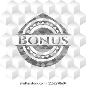 Bonus realistic grey emblem with cube white background