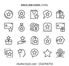 Bonus Related Bold Line Icon Set. The Set Is About Exchange, Currency, Feedback, Award, Customer, Gift, Bonus, Coupon, Vector, Editable Stroke, Line, Outline.