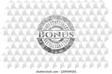 Bonus retro style grey emblem with geometric cube white background