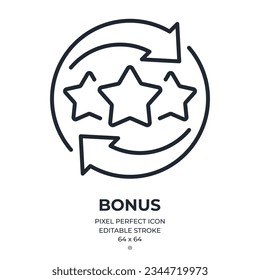 Bonus and reward editable stroke outline icon isolated on white background flat vector illustration. Pixel perfect. 64 x 64.
