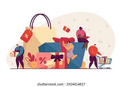 Bonos, recompensas y programas de regalo para clientes fieles. Tienda o tienda que ofrece descuentos para clientes. Ilustración vectorial para publicidad, promoción, concepto de ecommerce