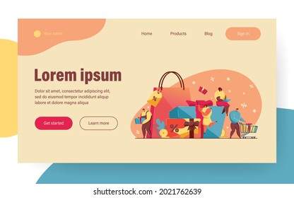 Bonus, reward and gift programs for loyal customers. Store or shop offering discounts for clients. Vector illustration for advertising, promotion, ecommerce concept
