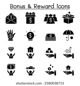 Bonus and Reward icon set in glyph style