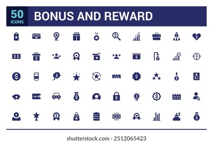 Bonus and reward icon set. Related to loyalty, benefit and prize filled icons. Filled icon set, glyph icon set for web and ui. Editable stroke. Solid icon set. Vector illustration.