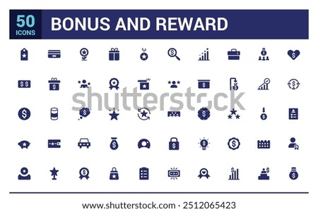 Bonus and reward icon set. Related to loyalty, benefit and prize filled icons. Filled icon set, glyph icon set for web and ui. Editable stroke. Solid icon set. Vector illustration.