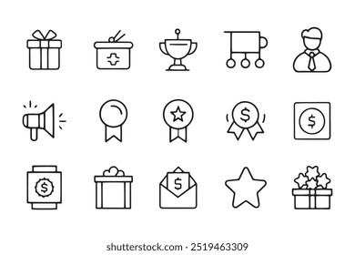 Bonus and reward related editable icon set flat vector illustration on white background