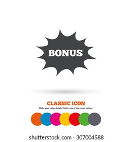 Bonus sign icon. Special offer explosion cartoon bubble symbol. Classic flat icon. Colored circles. Vector