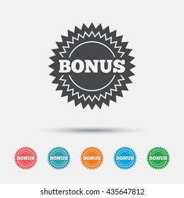 Bonus sign icon. Special offer star symbol. Graphic element on white background. Colour clean flat bonus icons. Vector