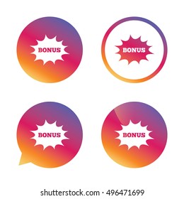 Bonus sign icon. Special offer explosion cartoon bubble symbol. Gradient buttons with flat icon. Speech bubble sign. Vector