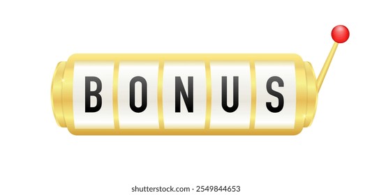 Bonus slot icon. Casino slots machine winner. Golden slot machine wins the Bonus. Lottery game. Casino jackpot fortune bonus. Vector illustration