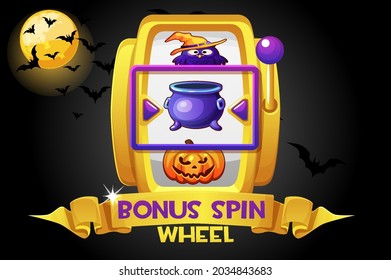 Bonus Spin halloween golden wheel on the background of the night for games.