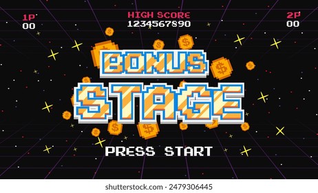 bonus stage.pixel art .8 bit game.retro game. for game assets in vector illustrations from vintage arcade comp	