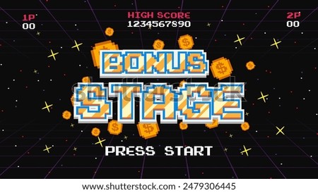 bonus stage.pixel art .8 bit game.retro game. for game assets in vector illustrations from vintage arcade comp	